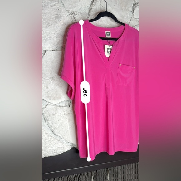 Anne Klein | Women’s Hot Pink Short Sleeve Knit Blouse w/Stretch, Size 2X - Picture 9 of 13